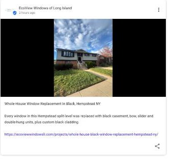 Google Business Profile update by EcoView Windows of Long Island for the same Hempstead job, linking to the job page
